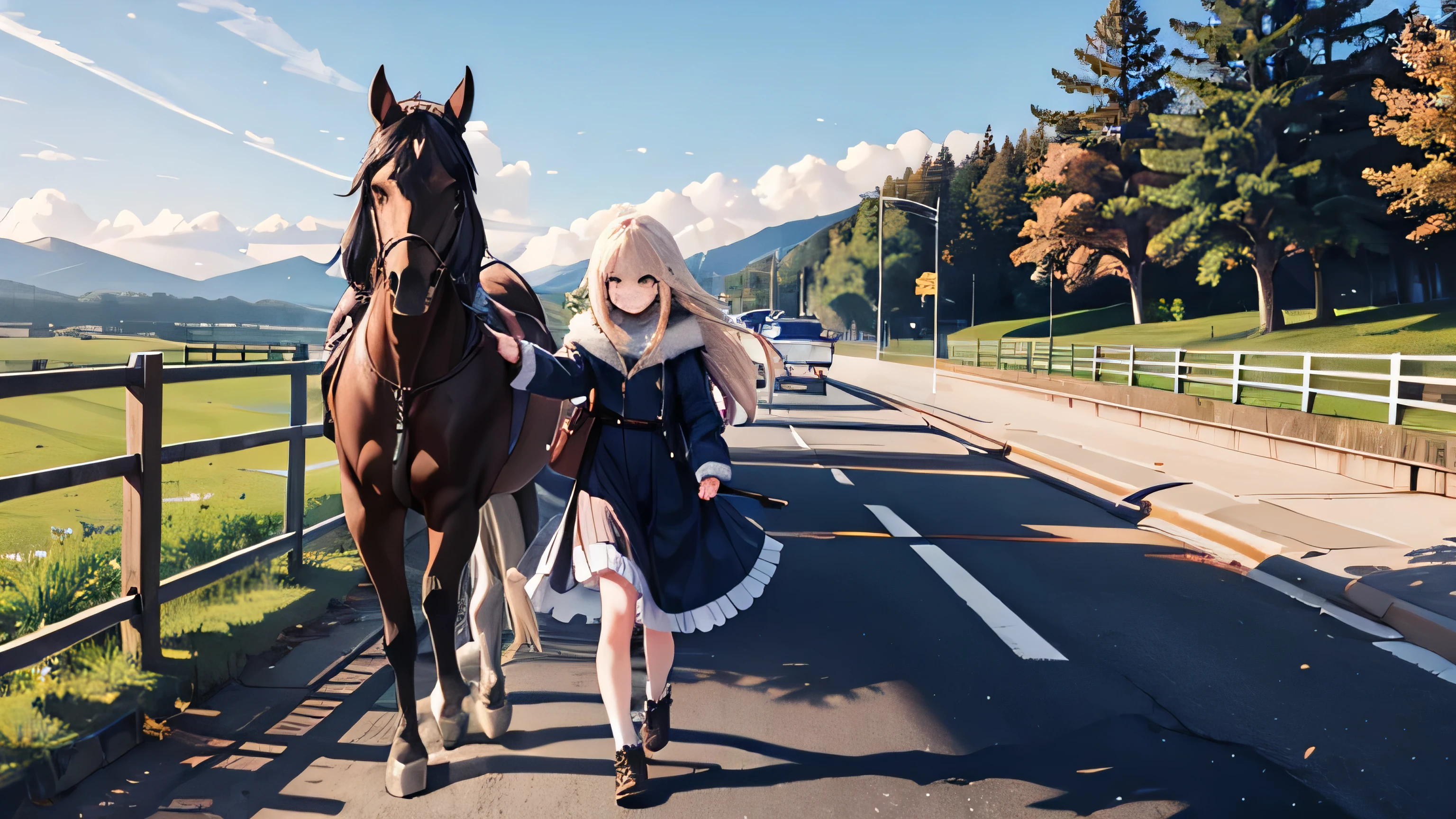 Girl walking with a horse