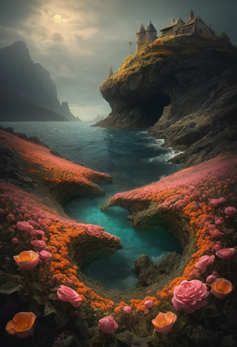 Mer de fleurs, par Michal Karcz, Meilleure qualité, chef-d'œuvre, Travail représentatif, art officiel, professionnel, Détails ultra complexes, 8k, Single Rap, Title : "Sonorité", Jeune homme fumant de la weed, psychedelic, abstract