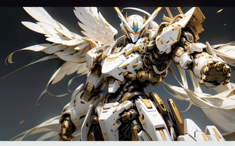 Angel, white main colour, gold trim, Mecha,robot