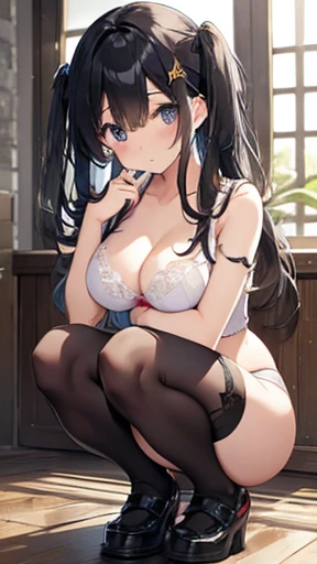 One Girl、As-、underwear、かわいいunderwear、Squatting bench、Long black hair、Large Breasts