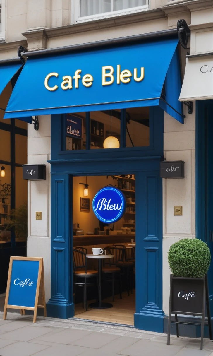 make a cafe with a sign that says Café Bleu