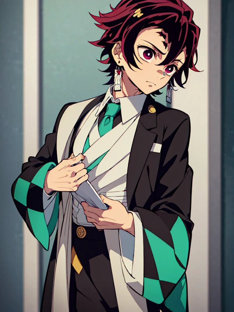 Close-up of a person wearing a suit and tie, handsome guy in demon slayer art, beautiful androgynous palsoce, Official art, delicate androgynous palsoce, Anime boy with orange hair, Profile photo 1024 pixels, Anime stylish visual key, Beautiful anime pose, Official artwork, also, Dabur is a demon dream, makoto shinka