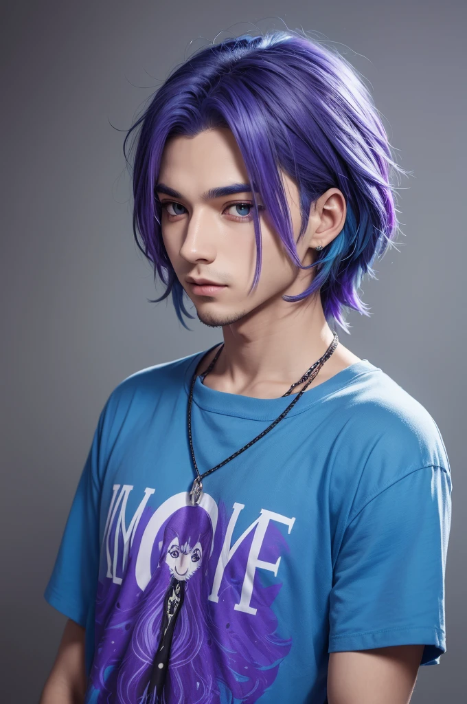 Me Fassa, a male character with blue and purple hair and a blue and purple shirt