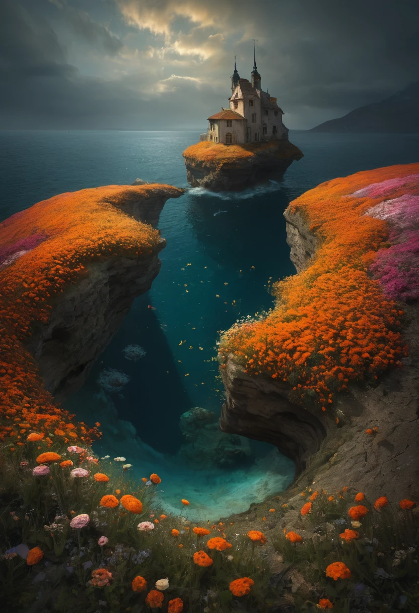 Mer de fleurs, par Michal Karcz, Meilleure qualité, chef-d'œuvre, Travail représentatif, art officiel, professionnel, Détails ultra complexes, 8k, Single Rap, Title : "Sonorité", Man Smoking blunt in the background
