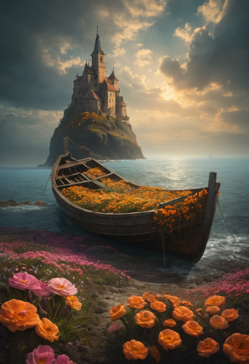 Mer de fleurs, par Michal Karcz, Meilleure qualité, chef-d&#39;œuvre, Travail représentatif, art officiel, professionnel, Détails ultra complexes, 8k, Single Rap, Title : "Sonorité", Man Smoking blunt in the background
