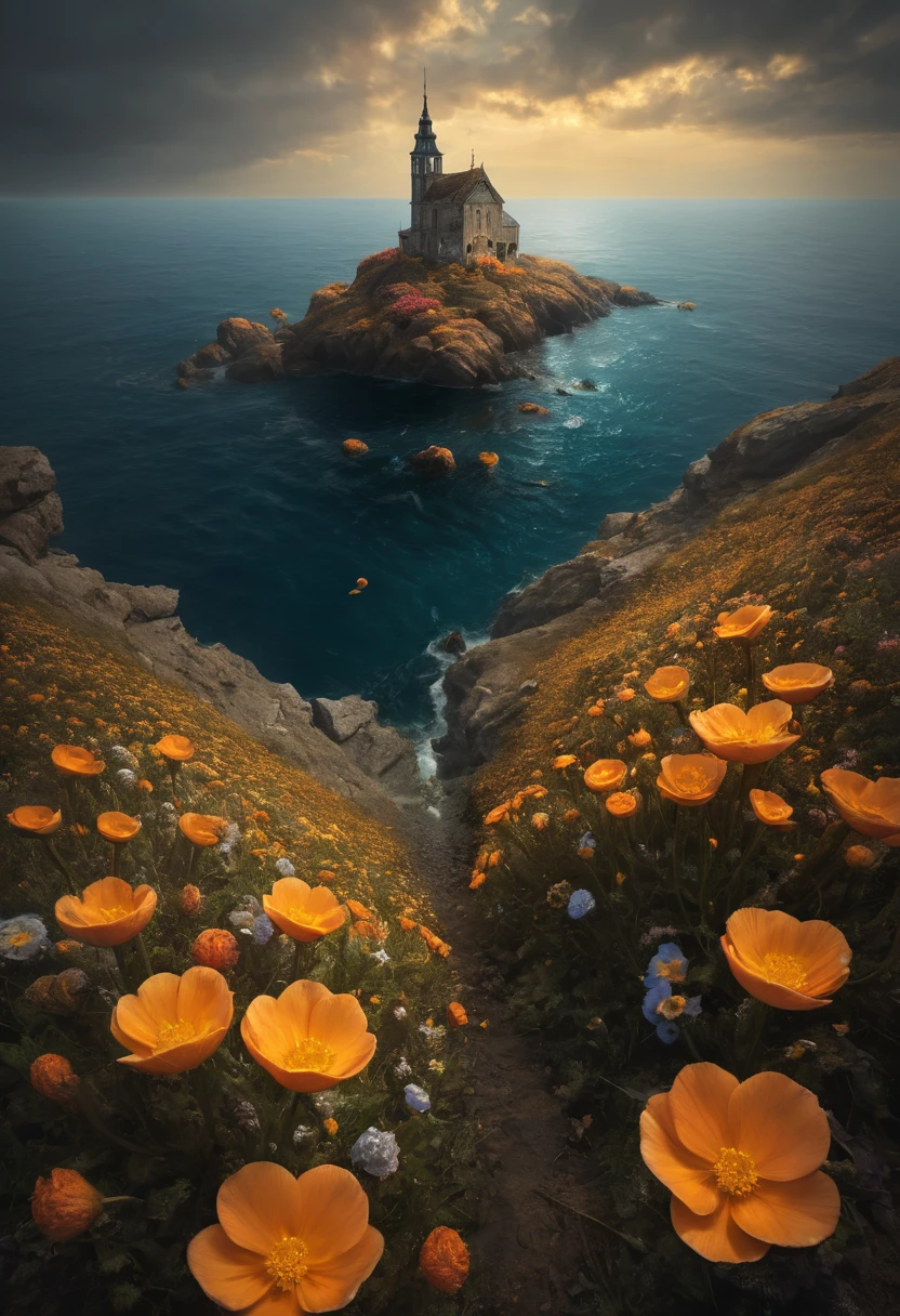 Mer de fleurs, par Michal Karcz, Meilleure qualité, chef-d&#39;œuvre, Travail représentatif, art officiel, professionnel, Détails ultra complexes, 8k, Single Rap, Title : "Sonorité", Man Smoking blunt in the background