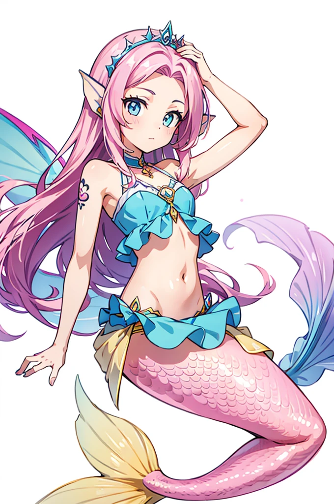 Female Mermaid, Pink Hair, Mermaid Tail, Top, RUNE TATTOS, Ear fins, 