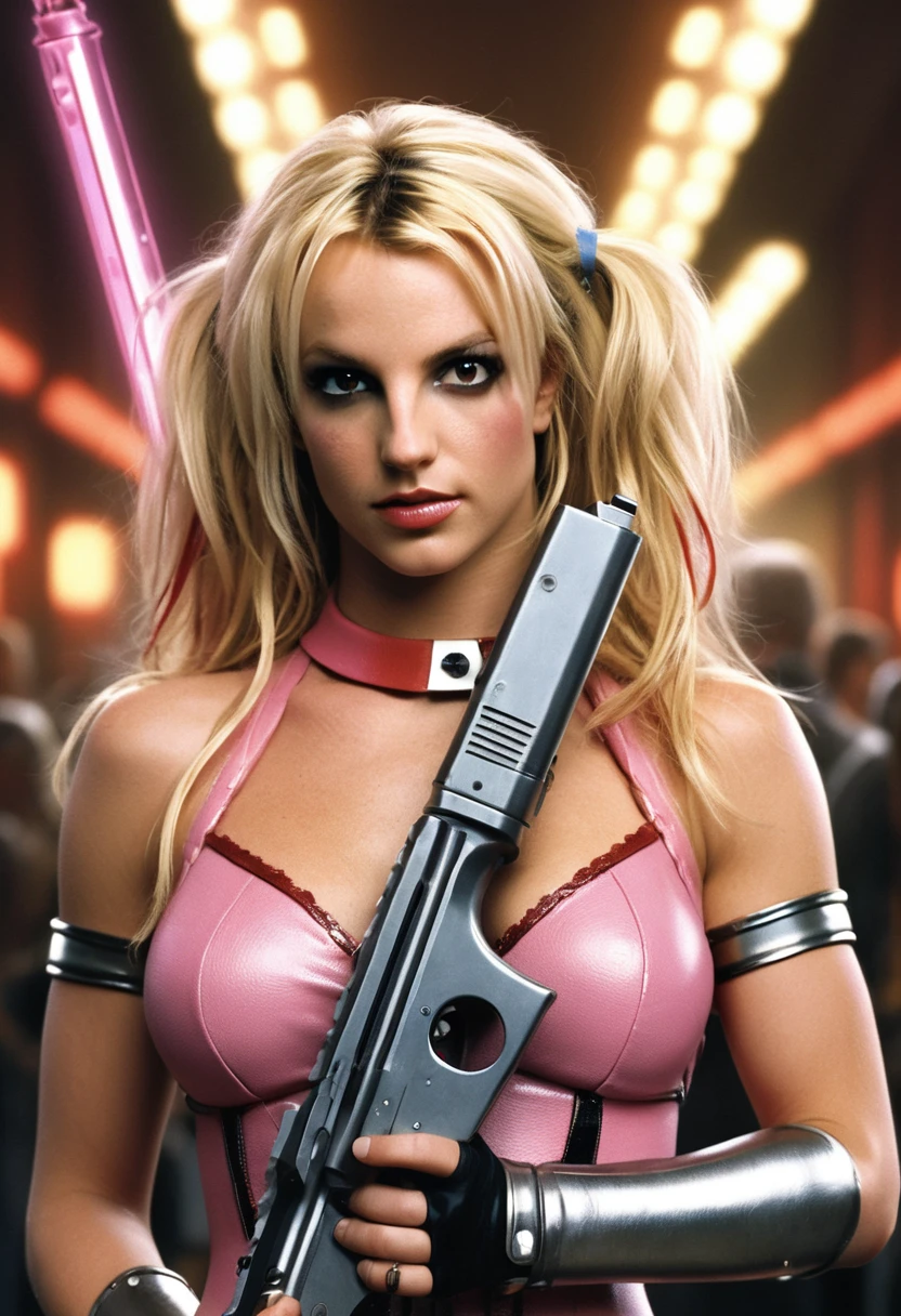 Britney Spears with dark black hair,roupa de Halloween terror,With the knife in my hand, bloodthirsty look, horror film , halloweenSenário apocalyptic. best qualityer, realisitic, realisitic, award-winning illustration, (Highly detailed face and skin texture), (fully body), (Complicated Detail: 1.2), (finely detail), (Complicated Detail), (Cinematic Lights, luz de fundo de best qualityer), Sharp lines, sharp focus, offcial art, unity 8k wallpaper , absurdrez, unbelievably absurd, huge filesize, - , Fantasyart, RTX,((Closing-up photo by award-winning studio)), , (Shut your mouth), , perfect hands, beautiful detailed eyes, face perfect