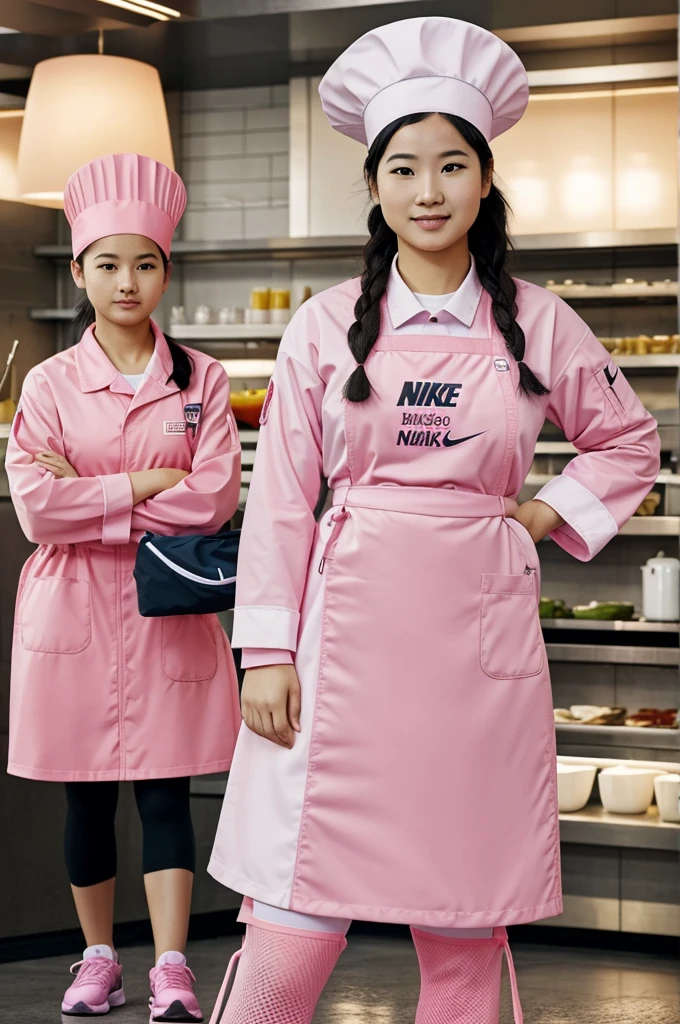 A beluga with pink coloured body, have a teeth like walrus.the beluga need to wear the waitress costume and it must wear a school bag.the beluga need to wear the chef hat and the leg must have four.the leg must wear a Nike sport shoes.