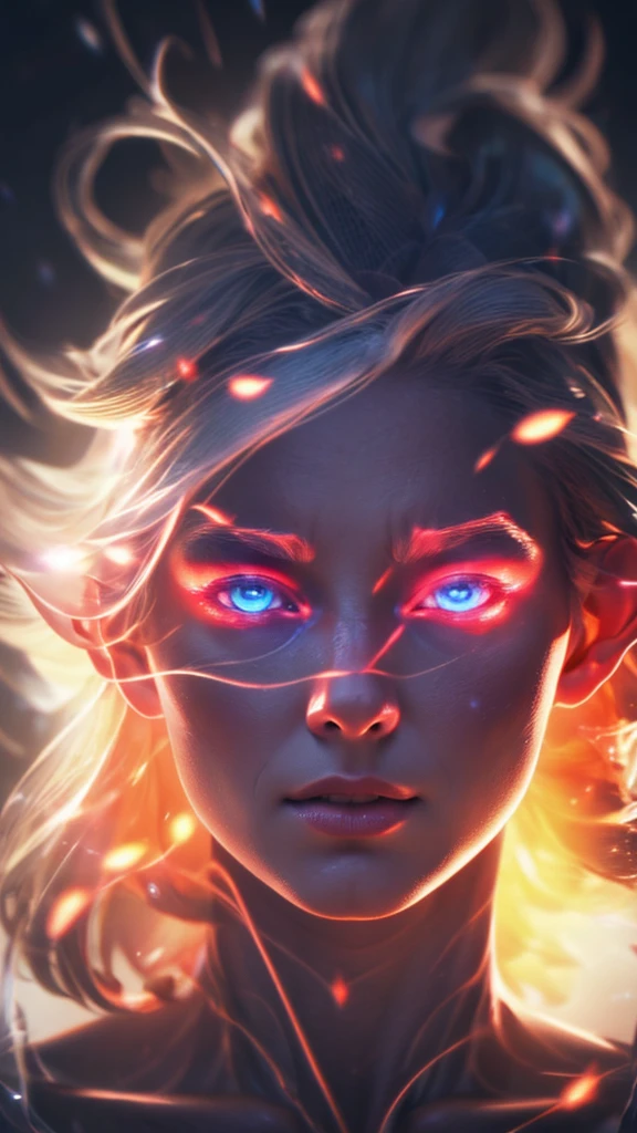 (((8k))), (((High resolution))),((Highest quality)),Beautiful Elf,Upper body only,Close-up of face,beam from right hand,battle mode, red aura swirling around the body,fog,mystic atmosphere,Serious face,Ultra-realistic,8k,Ultra-fine,Super detailed
