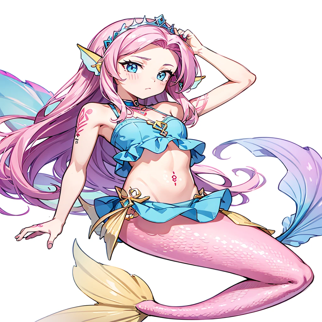 Female Mermaid, Pink Hair, Mermaid Tail, Top, (((RUNE TATTOS))), Ear fins,