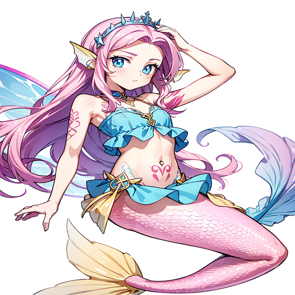 Female Mermaid, Pink Hair, Mermaid Tail, Top, (((RUNE TATTOS))), Ear fins,