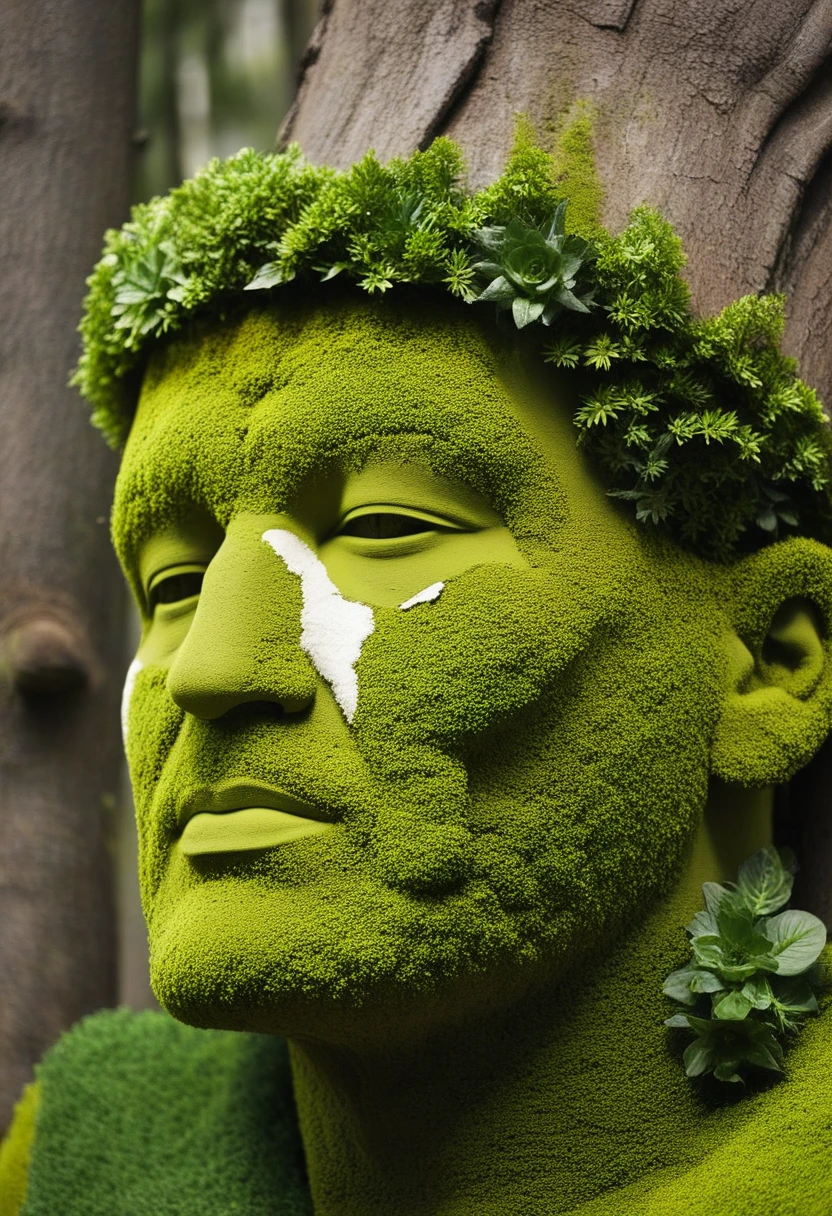 A man made of dead plants A man made of fresh plants A man made of fresh plants