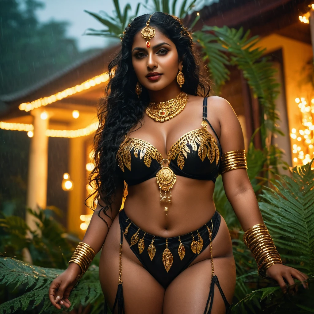 busty dark skinned kali durga, (((ancient kerala mature goddess ))), blackmagic, ((((black glowing fern)))), fantasy temple, (((black kali devi))) , ((((((wicked posing))))))), (((((((((gold thigh chain straps))))))))), spreading legs, blue glowing fairy flying around, dancing (((very dark ebony))), (((80 years old))), (((curvaceous thick))), ((volume lights))), (((huge tubular boobs))), ((( thick thigh))), (((ancient black panties))), ((plumperpass)), (((black ornaments))), (((depth of field))), ((( flame bokeh))), (((rain))), ((( flashing light leaks))), (((divine))), photorealistic,photo, realism, Getty Images, RAW candid cinema, 16mm, colour graded portra 400 film, remarkable colour, ultra realistic, textured skin, remarkable detailed pupils, realistic dull skin noise, visible skin detail, skin fuzz, dry skin, shot with cinematic,light leaks, RAW Image, DOF, depth of field,bokeh, ImgFixerPre0.3