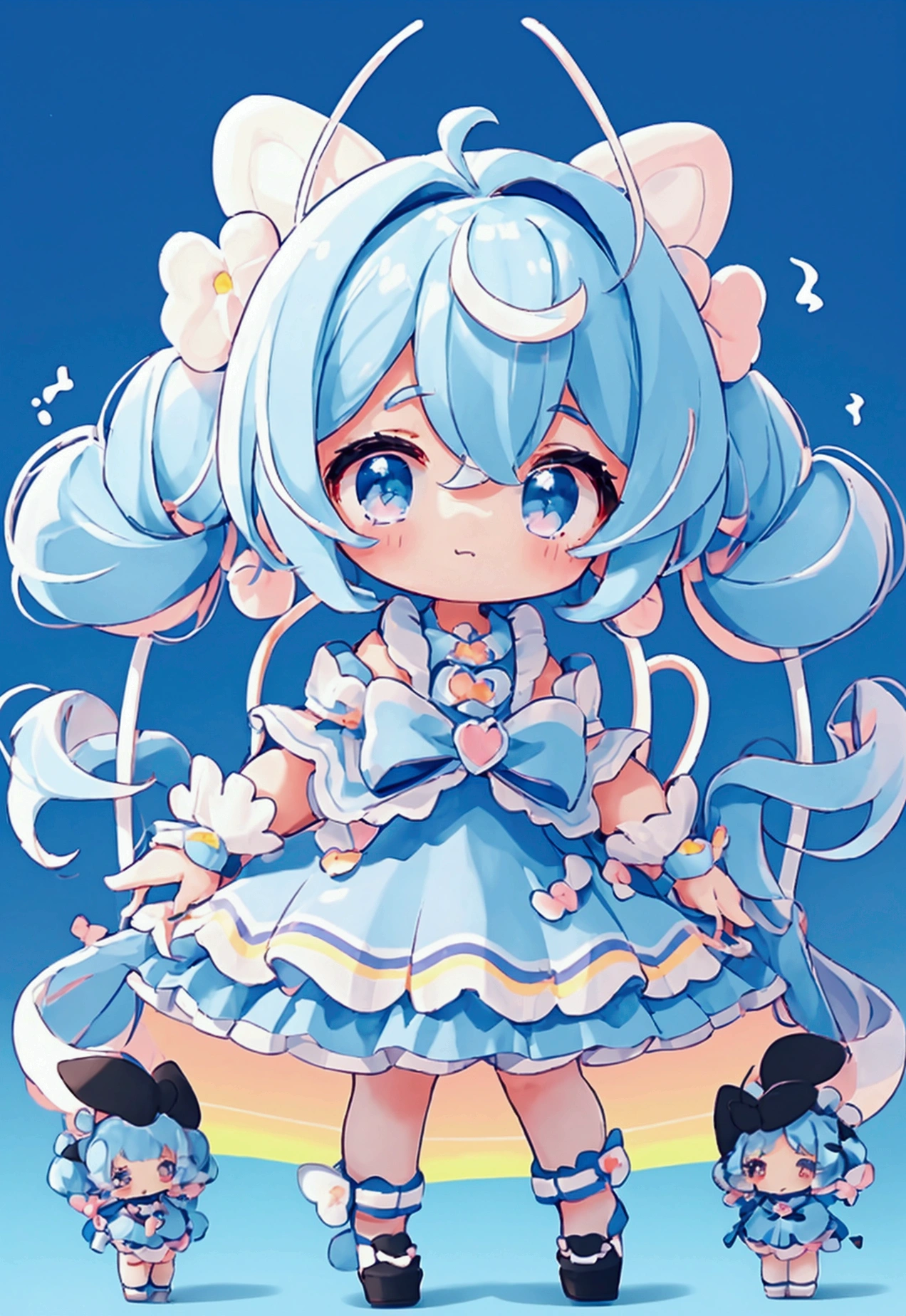 (high quality:1.6, 最high quality:1.6, detailed, 4K), (Cute style chibi girl,Twin tails,electricity,soft, colorful, delicate, Expressive, texture, sharp, Black and blue)