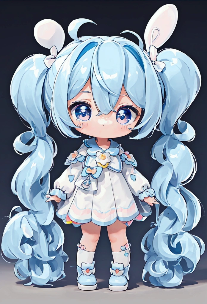 (high quality:1.6, 最high quality:1.6, detailed, 4K), (Cute style chibi girl,Twin tails,electricity,soft, colorful, delicate, Expressive, texture, sharp, Black and blue)