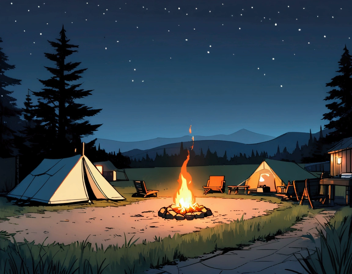 Fantasy,unmanned,background,Plains,Horse driveway,wood々,night,campsite,campsite,Bonfire,,,,,,,,,