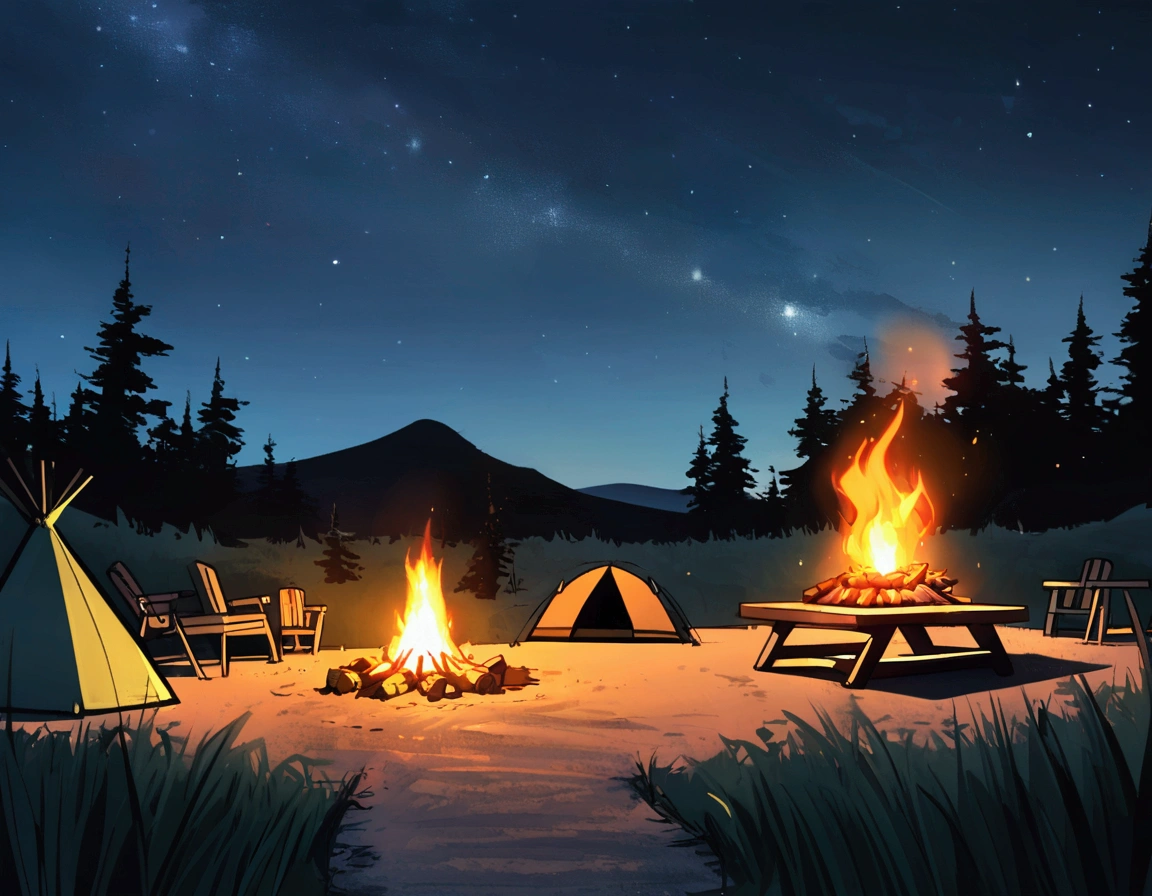 Fantasy,unmanned,background,Plains,Horse driveway,wood々,night,campsite,campsite,Bonfire,,,,,,,,,