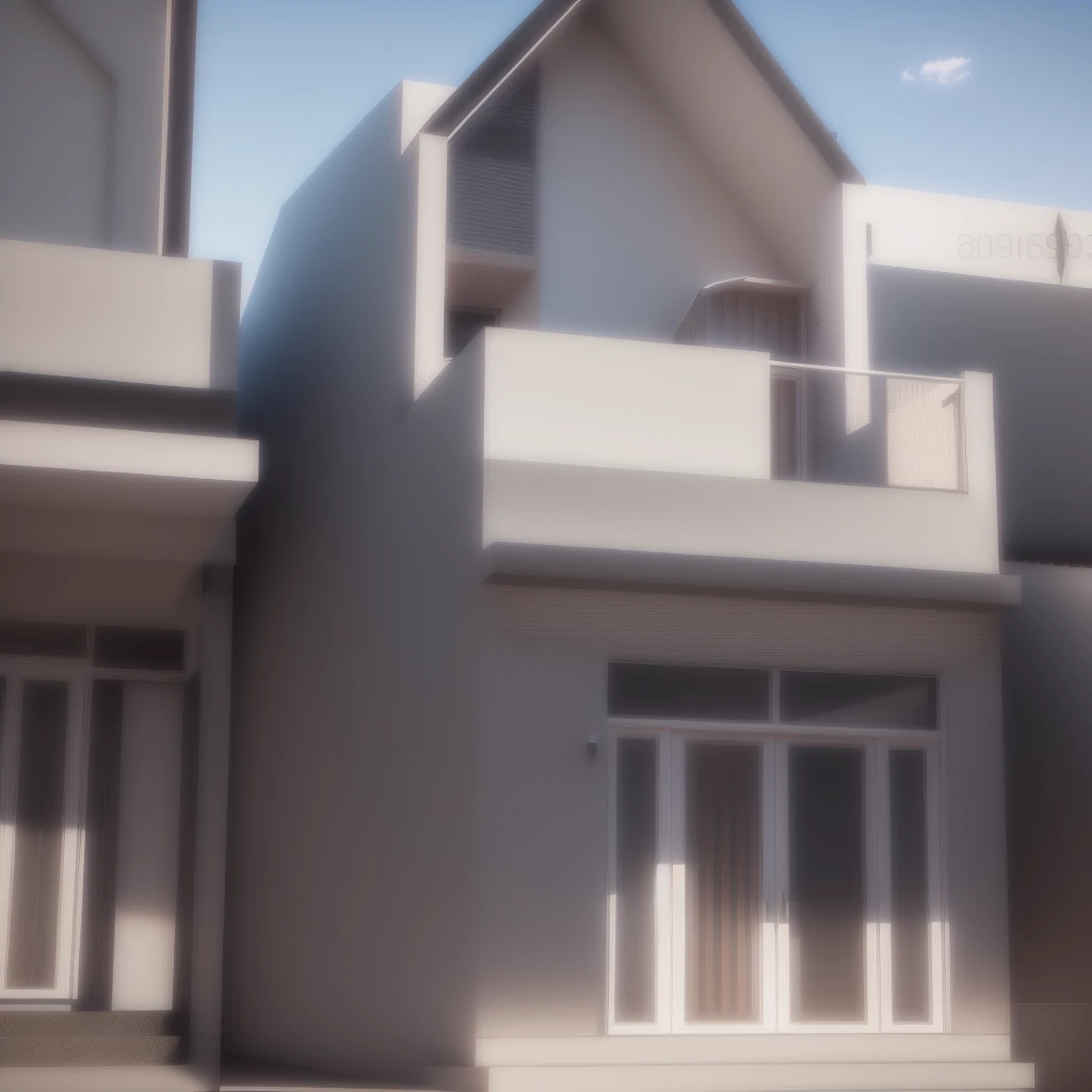 a drawing of a two story house with a balcony and a balcony, frontview, sketch - up, front-view, front perspective, complete house, concept house, exterior design, front view, residential design, render 3 d, 3 d render n - 9, mid-view, in style of simplified realism, perspective view, toon rendering, 3 d design