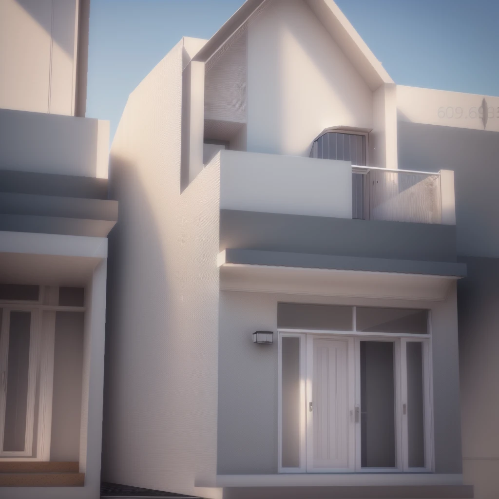 a drawing of a two story house with a balcony and a balcony, frontview, sketch - up, front-view, front perspective, complete house, concept house, exterior design, front view, residential design, render 3 d, 3 d render n - 9, mid-view, in style of simplified realism, perspective view, toon rendering, 3 d design