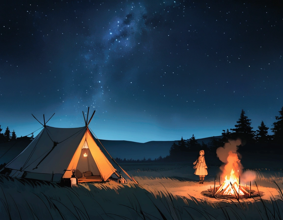 Fantasy,unmanned,background,Plains,wood々,night,campsite,campsite,Bonfire,Starry Sky,穏やかなnight,,,,,,,