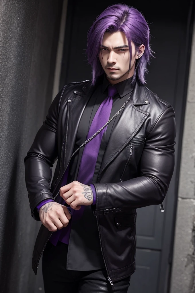 I want a manly character with purple hair in black clothes