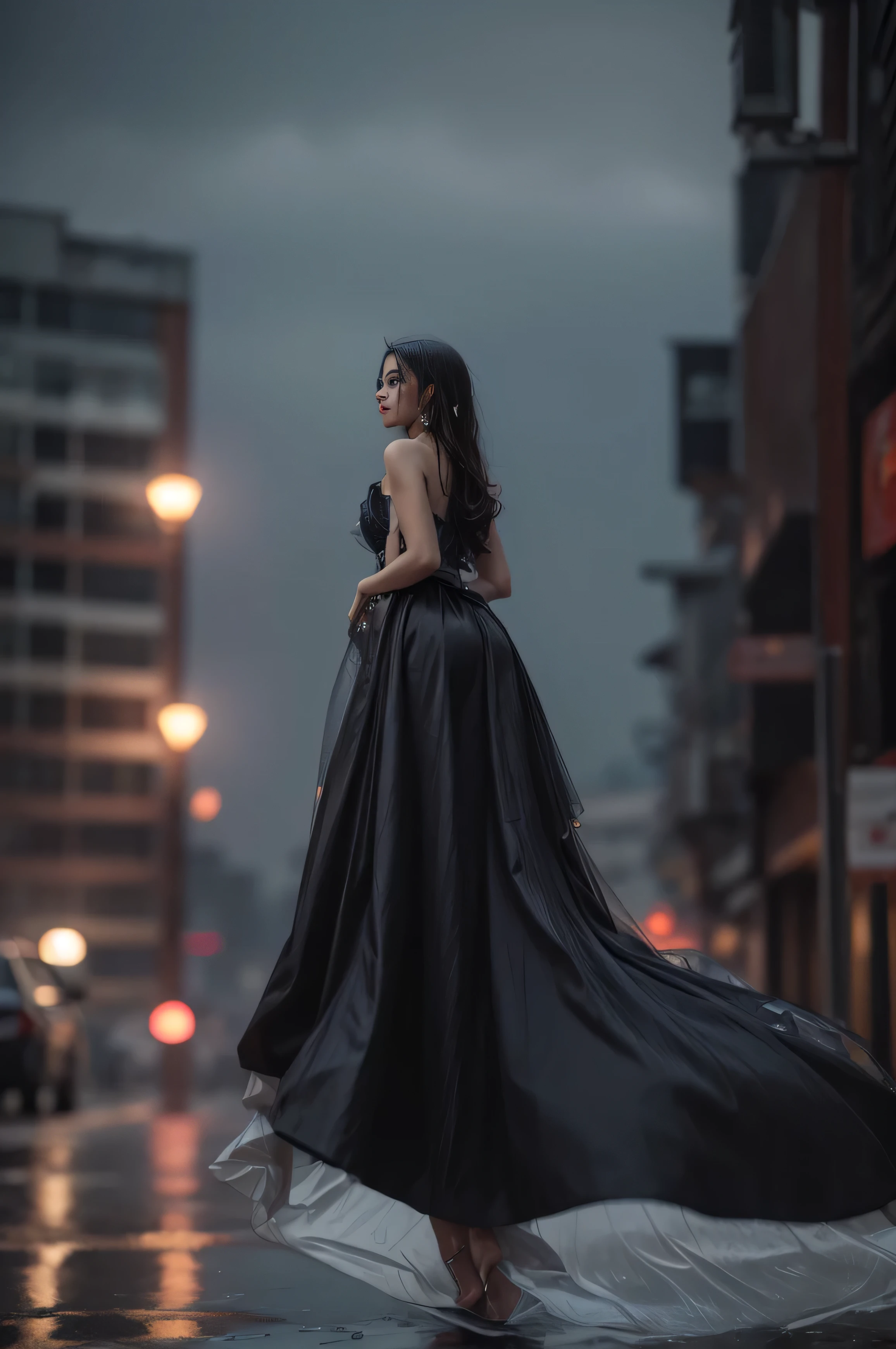 (RAW shooting, Photoreal:1.5, 8K, highest quality, masterpiece, ultra high resolution), perfect dynamic composition:1.2, Night street corner of a modern city, expression of sadness, (((Typhoon heavy rain))), Highly detailed skin and facial textures:1.2, Slim office lady wet in the rain:1.3, sexy beauty:1.1, perfect style:1.2, beautiful and aesthetic:1.1, Fair skin, very beautiful face, water droplets on the skin, (rain drips all over my body:1.2, wet body, wet hair:1.4, wet skirt:1.2, wet tank top:1.3), belt, (Medium chest, bra is see-through, Chest gap), (cry, lovelorn, The expression on your face when you feel intense caress, Facial expression when feeling pleasure), (beautiful blue eyes, Eyes that feel beautiful eros:0.8), (Too erotic:0.9, Bewitching:0.9), cowboy shot, Shoulder bag, necklace, earrings, bracelet, clock