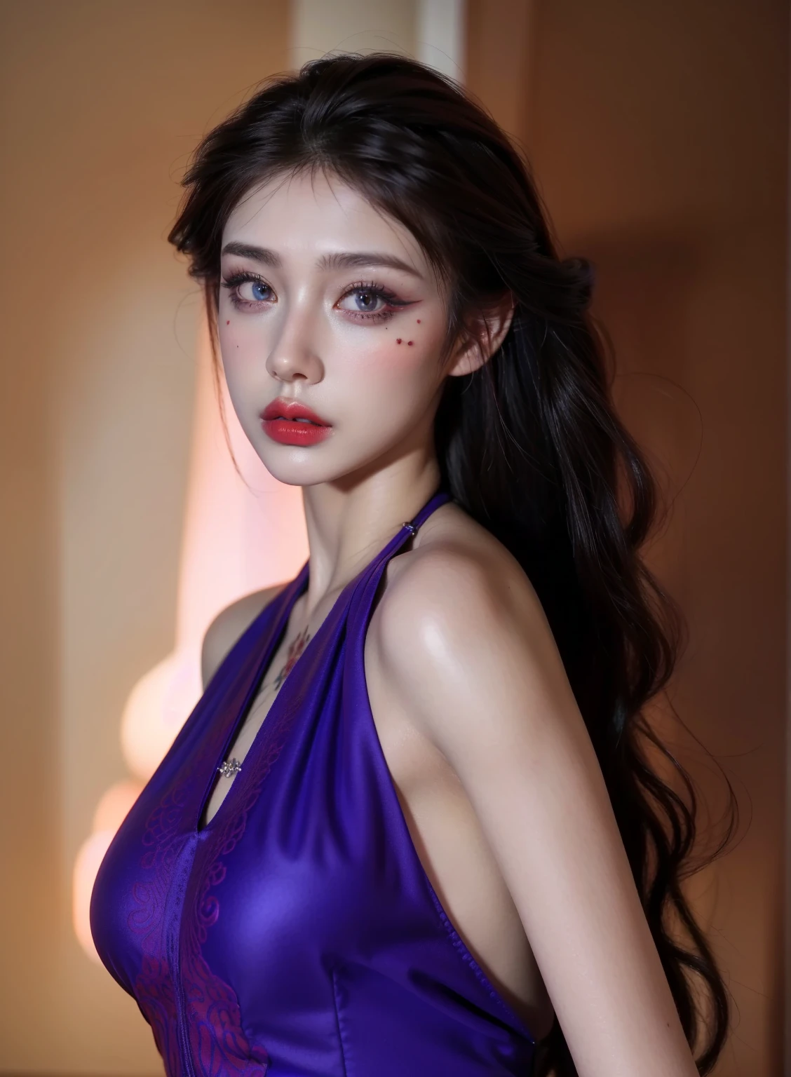Royal princess,Extremely detailed, Delicate face, Stock Photography , Portrait 400, F1 Camera Lens.6, rich and colorful, Surrealism, Realistic textures, Dramatic Lighting, Thin Film Distiller 800 (8K, original photo, Better quality, masterpiece: 1.2), Extremely detailed, (Extremely delicate skin: 1.2), 8K ultra high definition, SLR camera, Soft Light, high quality.Fire Queen,Blue pupils,Wear red lipstick,Have a tattoo,The tattoo is very three-dimensional,Gorgeous and intricate tattoo designs,Dark eyeshadow,Sexy thick lips(Red lipstick),muscular,Tattoo Witch