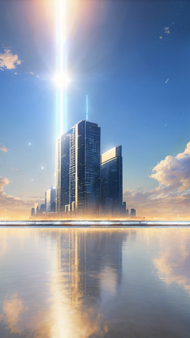 Highest quality, masterpiece, Realistic, (High resolutionの CGI アートワーク 8k), Create a landmark for the Celestial City, The theme is like air, Reflective ivory and light blue colors, High resolution, 3D-rendered masterpiece, Digital Art