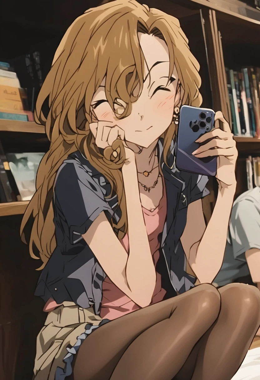 (masterpiece, best quality:1.2), ((Extremely detailed)), high resolution, Anime style , photo, photography, Detailed background,1. Beautiful woman Lei Dianming, (Pantyhose), boots,Cowboy shooting, Looking at the audience,A faint smile, earrings, skirt, Necklace, Vest, Cross your legs, From below, On the sofa, Windows, living room,Anime style
