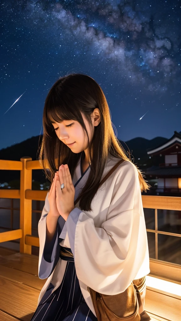 A Japanese girl in her twenties praying towards the stars