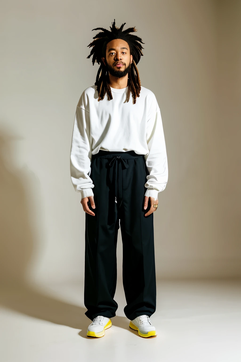 One person、 White Background、reggae、male、Black、Raster Color、Oversized trousers