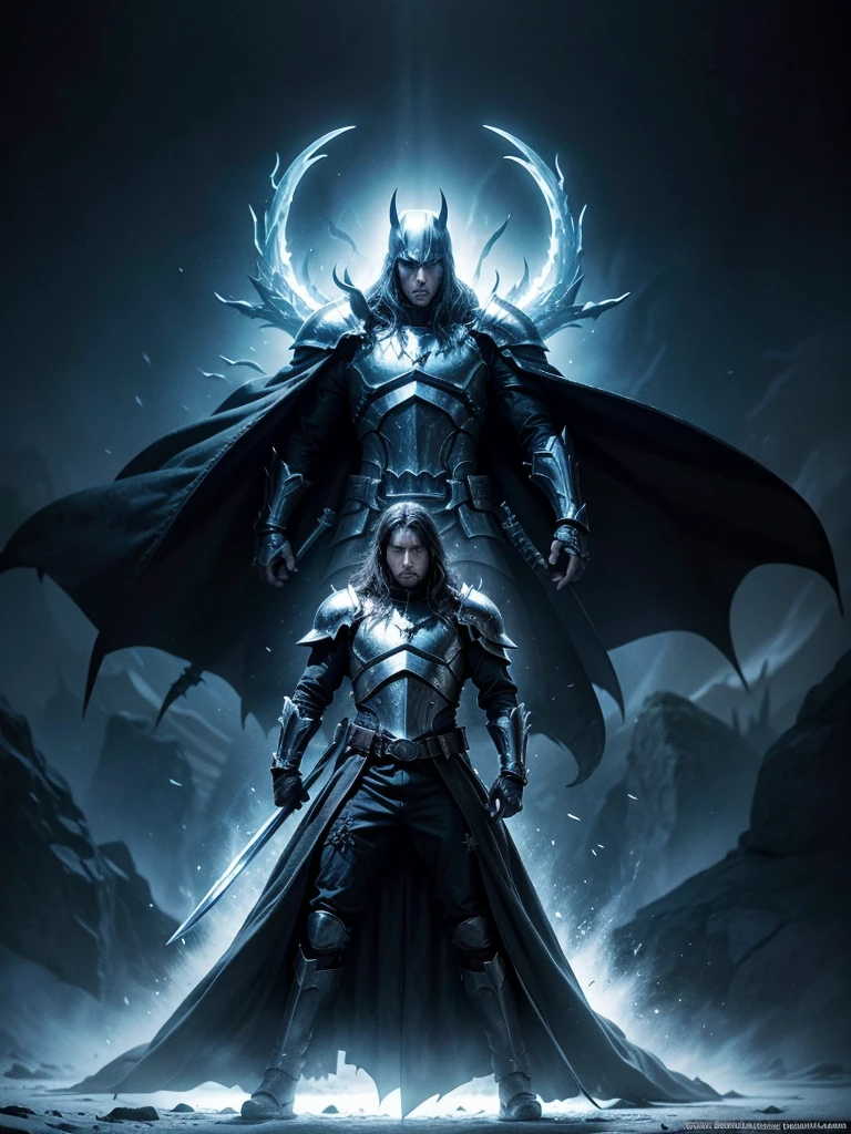 heavy metal album cover swords ice versus fire dark knight forest sinister glory