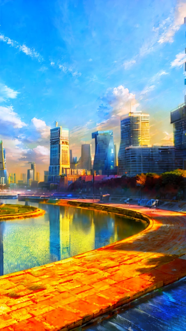 Highest quality, masterpiece, Realistic, (High resolutionの CGI アートワーク 8k), Create a landmark for the Celestial City, The theme is like air, Reflective ivory and light blue colors, High resolution, 3D-rendered masterpiece, Digital Art