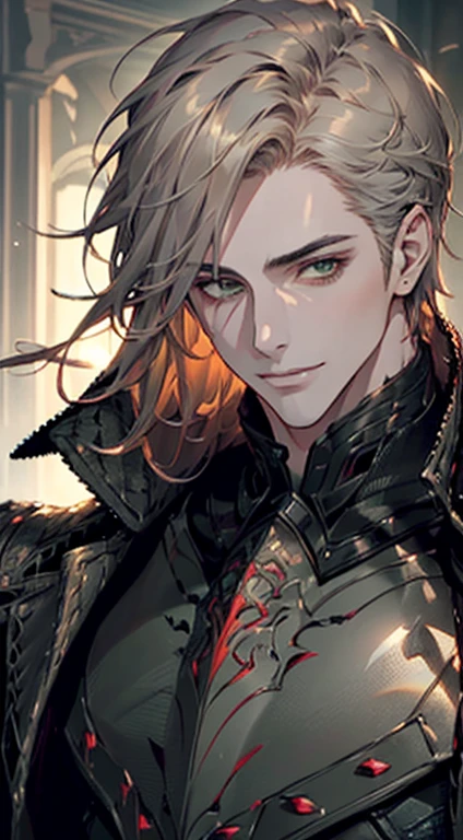 ((a mature man, very handsome, smile in love, short grey golden hair, green eyes, perfect face without errors)), ((buttoning the jacket, CEO)), (best quality, masterpiece, 8K, photorealistic, cinematic lighting, hdr image, ultra detailed, beautiful image), (portrait, detailed facial features, intricate textures, realistic skin tones, highly detailed, ultra-realistic), (warm lighting, soft shadows, dramatic lighting), (muted color palette, rich tones), (professional photography, high resolution, studio lighting)