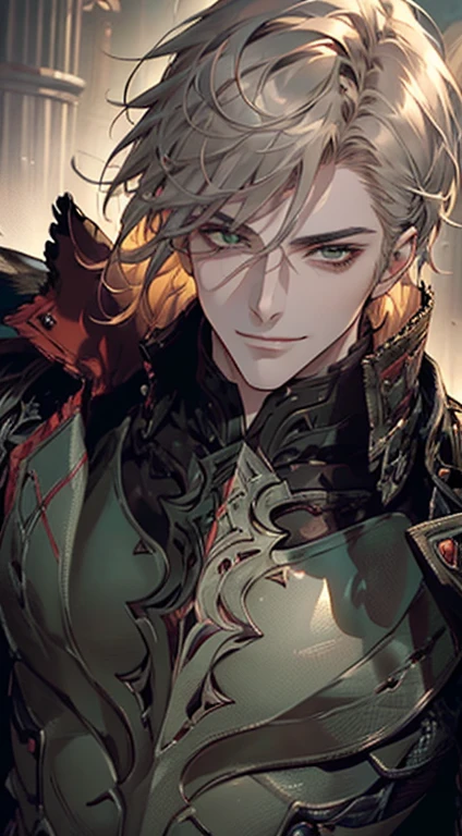 ((a mature man, very handsome, smile in love, short grey golden hair, green eyes, perfect face without errors)), ((buttoning the jacket, CEO)), (best quality, masterpiece, 8K, photorealistic, cinematic lighting, hdr image, ultra detailed, beautiful image), (portrait, detailed facial features, intricate textures, realistic skin tones, highly detailed, ultra-realistic), (warm lighting, soft shadows, dramatic lighting), (muted color palette, rich tones), (professional photography, high resolution, studio lighting)