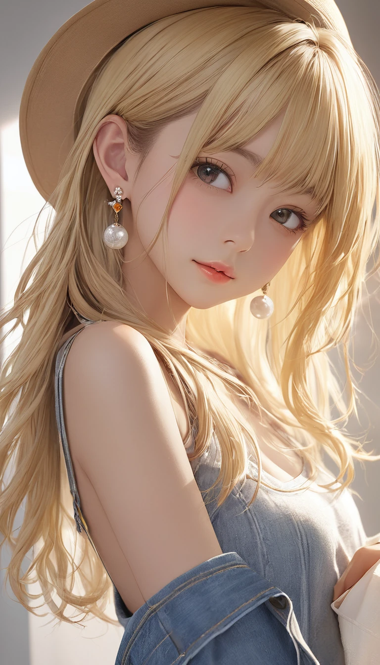 (masterpiece, Highest quality:1.2), One girl, alone,bony body、、hat、Earrings、Blonde