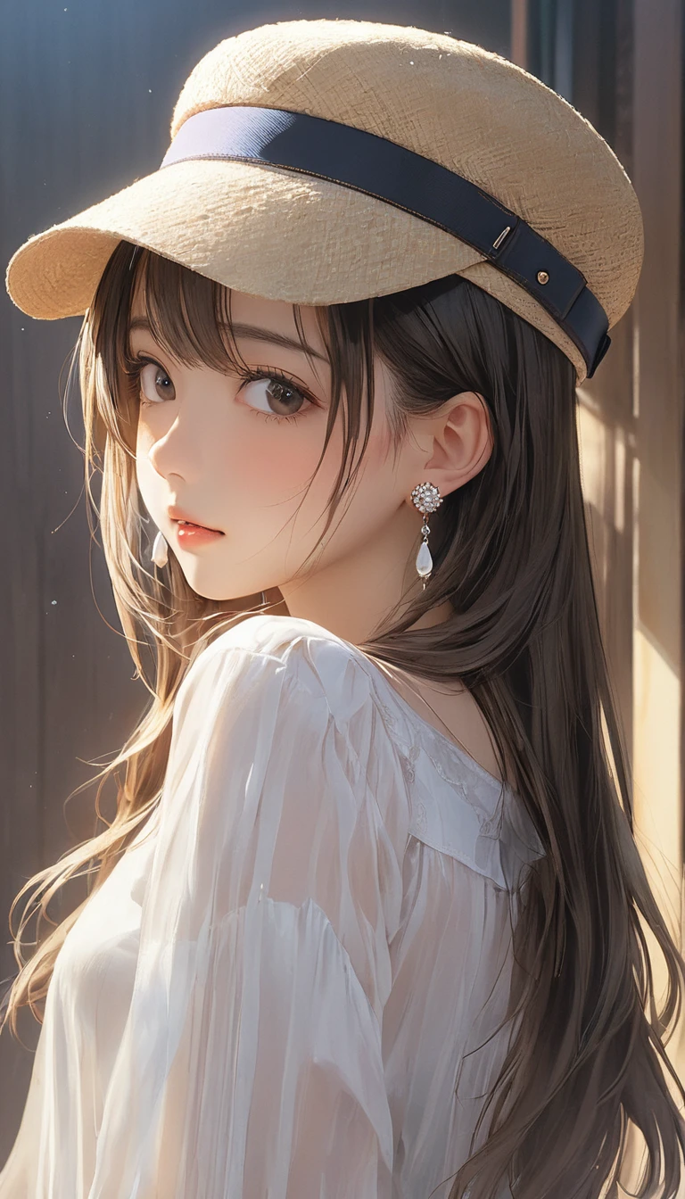 (masterpiece, Highest quality:1.2), One girl, alone,bony body、、hat、Earrings