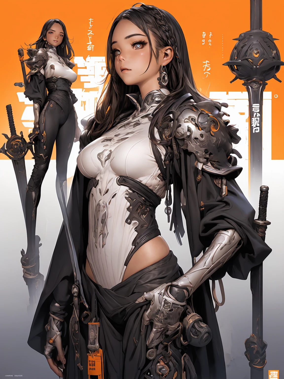 (((best final quality))), (((long black hair with straight bangs))), (((koreanDollLikeness))), ssmile(((standing alone:1.2))),(((1 girl:1.2))),((((beautiful perfect woman)))),(((perfectbody detalhado, perfect finger detailed))),((((((final film poster)))))),(((to burst, close up))),((((detailed complicated machine)))),(((((mechanical genius))))),(((American comics))),(((extreme highlights))),(((extremely colorful, primary colours))),neckleace, super beautiful lady,(((Typography))),text, (Unbeatable masterpiece), (hiper HD),(CG 8k hyper-realistic), (((brave face))), (((breasts big))), (((hyper feminine))), (((musclegirl))), sexly girl, king of fighter,(straight hair with thin braids)), ((( sculptural body ))), (((1 girl))), garota de 25 anos com perfectbody,,Beautiful and well-groomed face,muscular body:1.2,solid color detailed jacket, (Head to thigh photos), Complex equipment, (((standing alone))), pirralha violent, (((14歳))), sexly, pose de atitude, work of art, post-apocalypse, (((manga style))), bounty hunter, violent, Manic, the way you want, slenderbody, thin but strong, perfectbody, roupa moderna, advanced technology, neon, sleeves with vertical striped pattern, intricate background, (( cowboy shot )). intricate visual