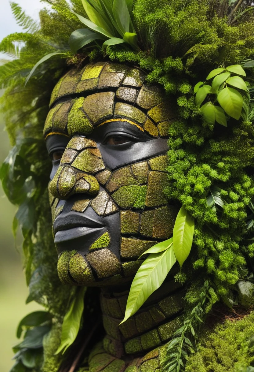 A black-skinned Latino man made from dead plants A man made from fresh plants A man made from fresh plants from the Amazon Brazil