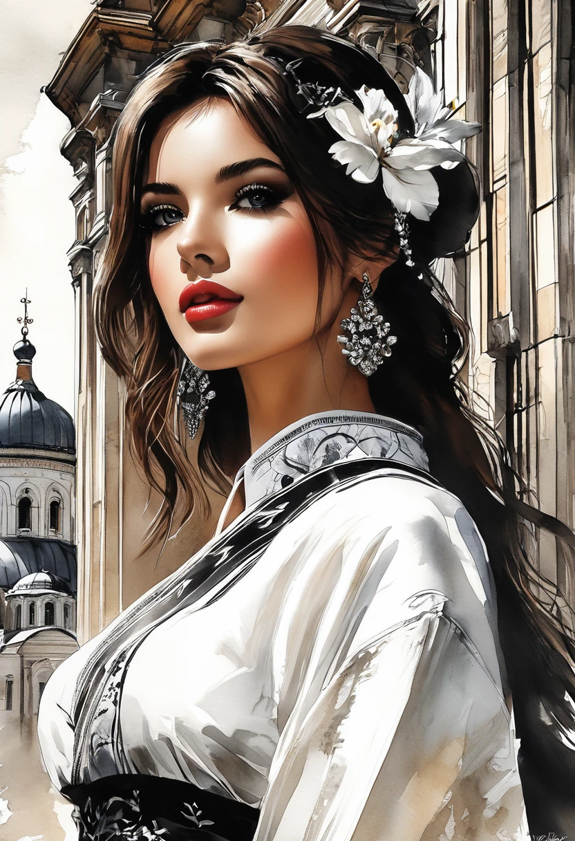 Masterpiece, best quality, only one very beautiful Bulgarian woman in fashion design Clothing, ink painting style, landmark of Sofia in Bulgaria, Perfect poses, 
soft colors, smooth strokes, Low angle, ink painting in the style of artists such as Russ Mills, Sakimichan, Wlop , Loish, Artgerm, 
Darek Zabrocki and Jean-Baptiste Monge, detail (fingers, toes), perfect face, beautiful face, beautiful eyes, clear eyes, realistic eyes, perfect nose, perfect lips, 
fix eyes, fix nose, fix lips , very detailed face, detailed face
8K HDR RGB Ultra HD