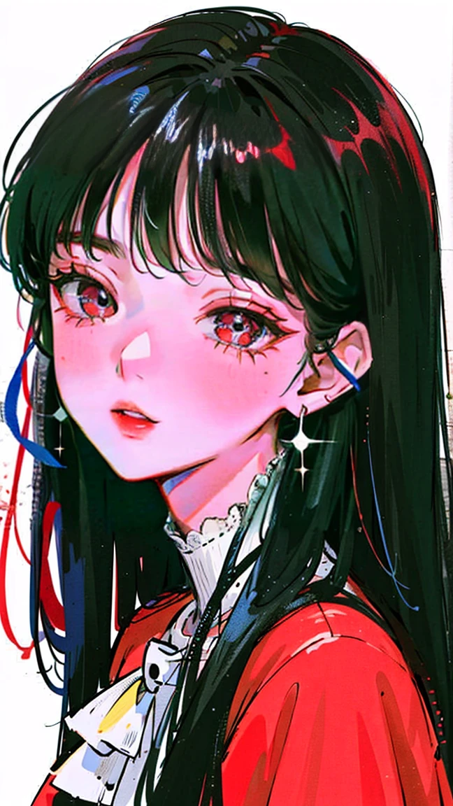 (Portraits:1.4), (masterpiece:1.2, best quality:1.2), from above, upper body, 1girl, Look up, face focus, extremely detailed face, extremely detailed eyes, good-looking, make up, fashion wear, earrings, red long hair, no bangs, long straight hair, red eyes, leaderly, charismatic, overconfident, ambitious, mean smile, intelligent,reliable, cool vibes