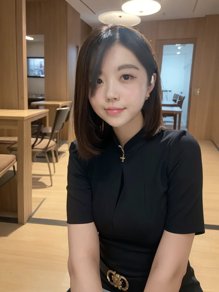Tabletop, Highest quality, shape, Very detailed, In detail, High resolution, 8k wallpaper, Perfect dynamic composition, Beautiful details, dress,Medium Hair, Center of chest, Natural color lip, Random sexy poses,smile,Tower apartment、Japanese