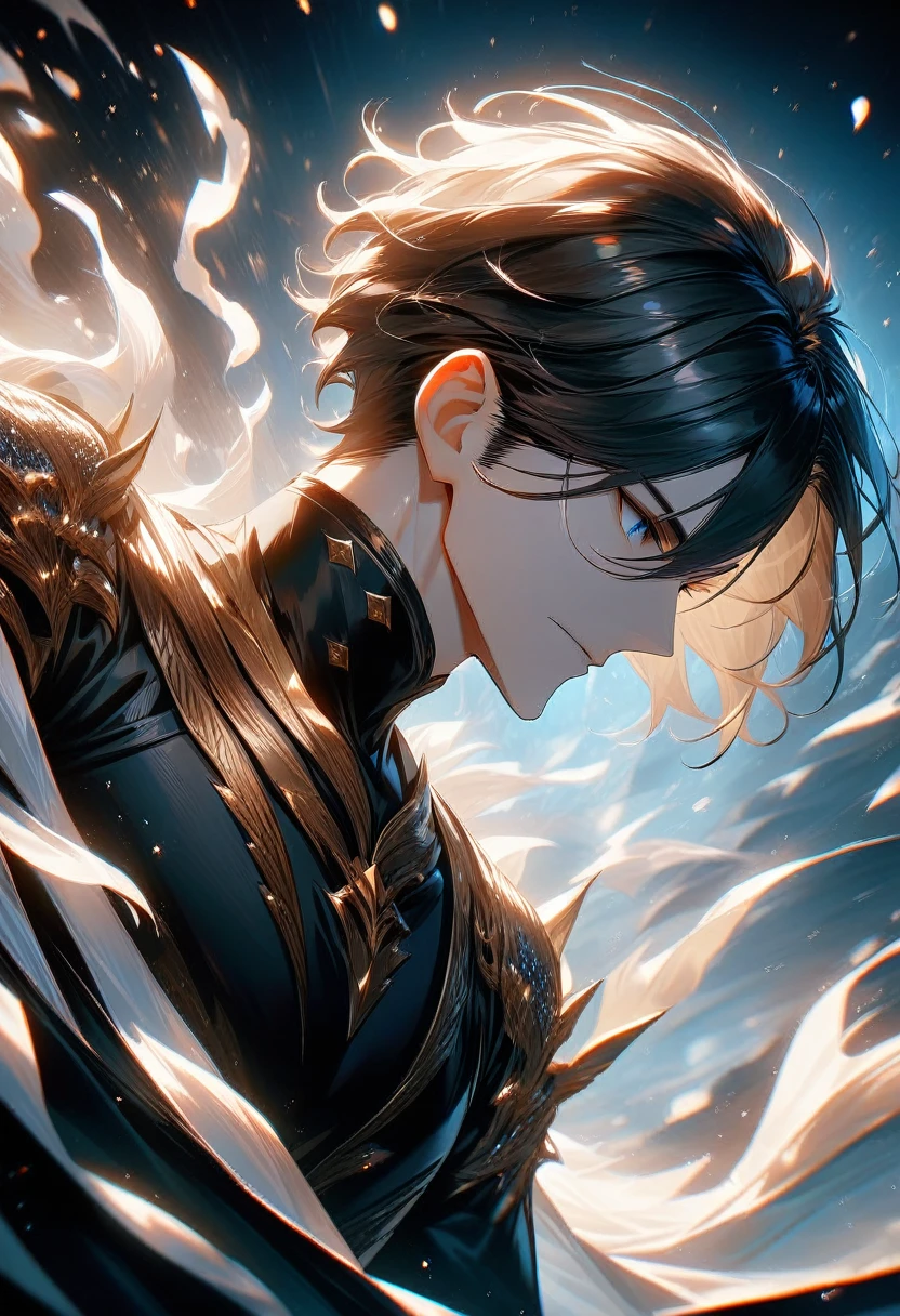 ultra detailed,Man, handsome,with black hair,analog photography,8K, high definition resolution, High resolution,super detailed,(Masterpiece: 1.4),white flame