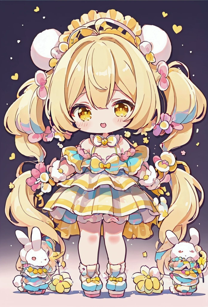 (high quality:1.6, 最high quality:1.6, detailed, 4K), (Cute style chibi girl,Twin tails,Rabbit,soft, colorful, delicate, Expressive, texture, sharp, Black and Yellow)