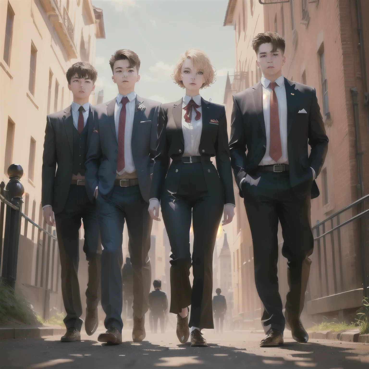 1girl,4boys,stand