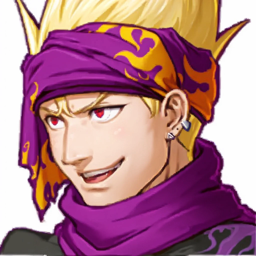 male,smile,Blonde,bandana,scarf,Earrings,Red Eyes,4K,8k,Highest quality