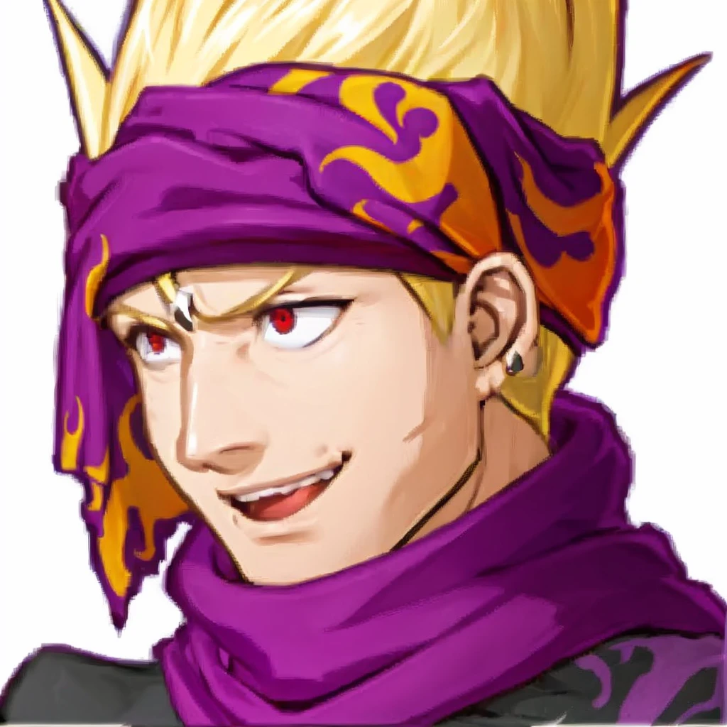 male,smile,Blonde,bandana,scarf,Earrings,Red Eyes,4K,8k,Highest quality