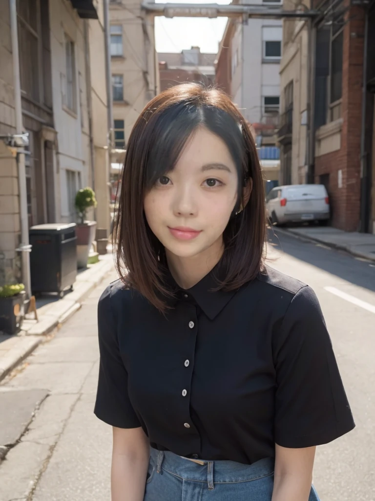 Highest quality,Full Body Shot,,Ultra-high resolution,(Realistic:1.4),RAW Photos,
(Highest quality,masterpiece:1.3,Ultra-high resolution),(Very detailed,Caustics,8k),(Realistic:1.4,RAW shooting),Japanese,16 years old,cute,Are standing,(smile),(Looking into the camera),Black Hair Medium Hair,Big Breasts,White blouse,Knee-length skirt,Strong winds,Hair blowing in the wind,rooftop,Backlight,sunset,sunset sky,(Bust up shot),(Face Focus),(Face close-up),Low position,Low - Angle,Big eyes in natural light