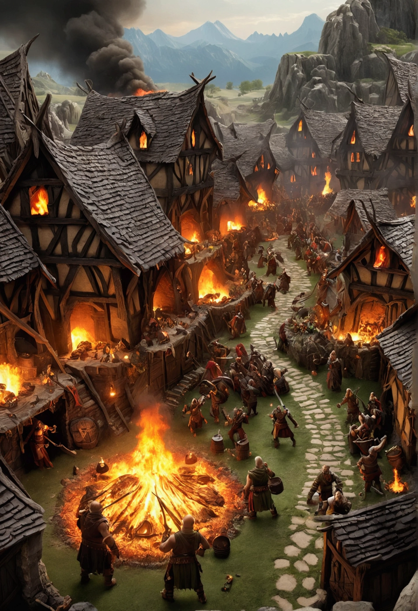 Orc attack on elf village and burning loot